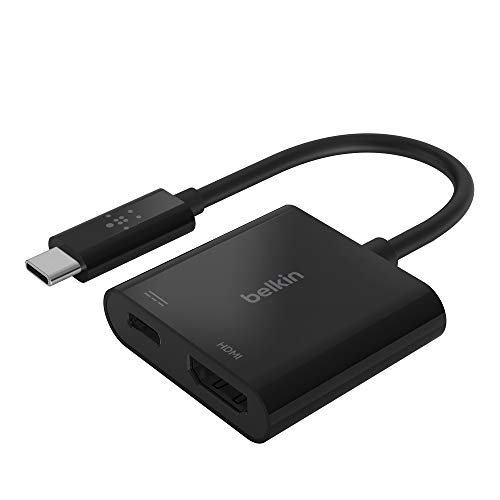 Belkin AVC002btBK - Adaptador USB-C a HDMI, Carga, admite vídeo UHD 4K, Corriente por Pass-Through de hasta 60 W para Dispositivos conectados, Adaptador HDMI para MacBook Pro