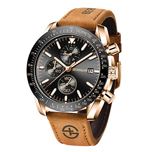 BENYAR Relojes Hombre Relojes de Pulsera Cronografo Diseñador Impermeable Reloj Hombre Banda de Cuero Analogicos Fecha de Pulsera Regalo Elegante