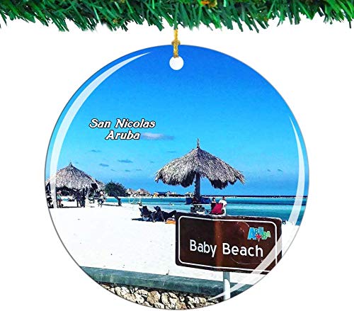 Bernice Winifred Baby Beach San Nicolas Aruba Adorno navideño Ciudad Colección de Recuerdos de Viaje Porcelana de Doble Cara 2.85 Pulgadas Decoración de árbol Colgante