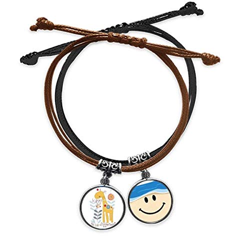 Bestchong Pulsera de piel con diseño de jirafa amarilla, de dibujos animados, pulsera de piel con cara sonriente