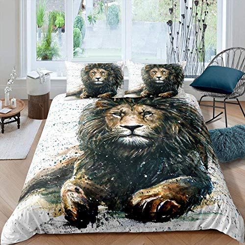 Bevvsovs® Juego De Funda Nórdica Impresa En 3D Resumen África Animal Salvaje León 260 X 220 Cm (1 Funda Nórdica De Apertura Y Cierre con Cremallera + 2 Fundas De Almohada 50X75Cm) Serie De Fundas Nór