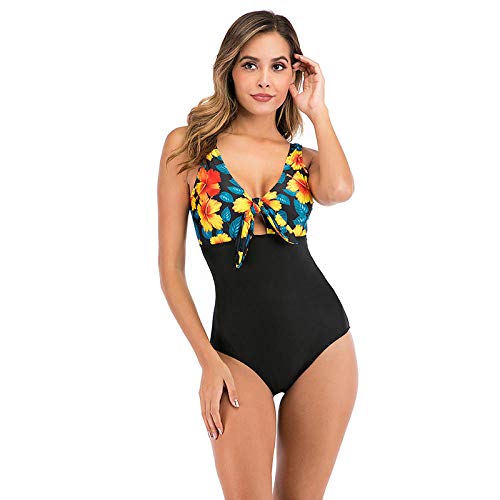 B/H baño de Vendaje Triangular Ropa de Playa,Traje de baño de una Pieza Sexy Estampado, Bikini con Lazo Aislado-Yellow_M,Aundado Acolchado Ropa De Baño