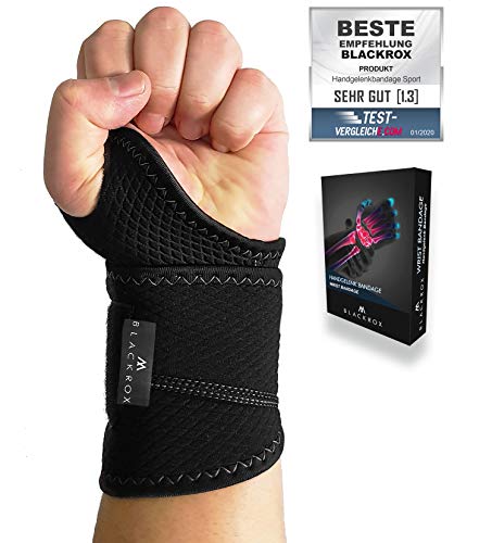 Blackrox – Muñequera para fitness, vendaje de muñeca, crossfit, muñequeras, vendaje para pulgar, entrenamiento de fuerza, muñequera que se adapta a izquierda y derecha, transpirable Negro