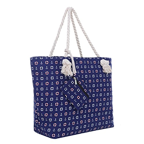 Bolsa de Playa Grande con Cremallera 58 x 38 x 18 cm diseño marítimo-Playa Azul Shopper Bolsa de Hombro