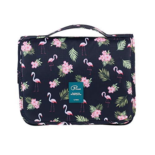 Bolsas de Aseo Cosméticos Neceser de Viaje Impermeable y Plegable Tuscall Maquillaje Organizador de Viaje Neceser con Gancho para Hombres y Mujeres (Flamingo - 1)