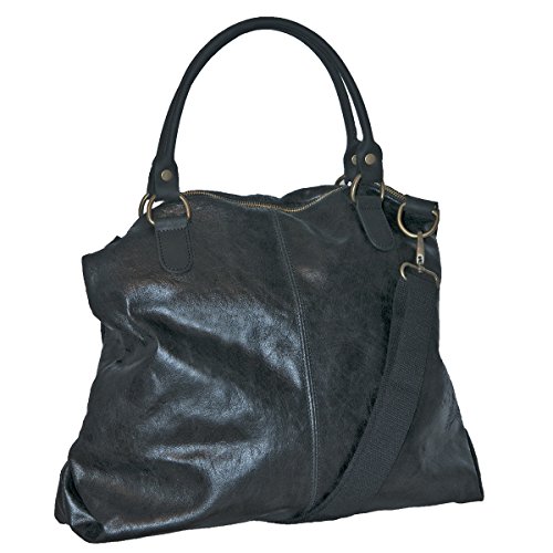 BORDERLINE - 100% Made in Italy - Bolso de la mujer de cuero genuino - Vintage Style - - LISA (Negro)