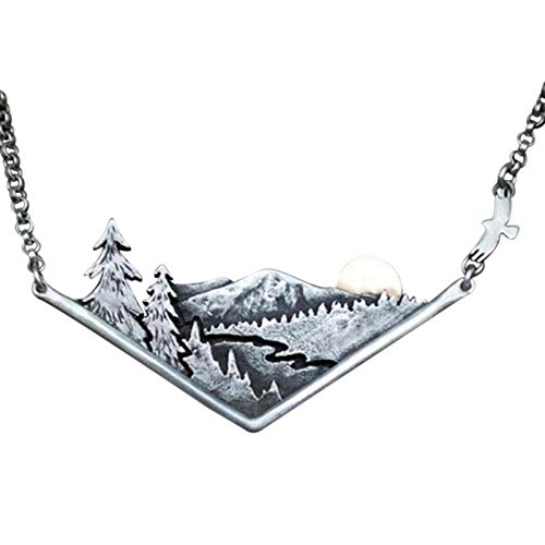 Brawdress 2020 Alloy Sunrise Nature Necklace,Unisex Women Men Necklace Daily Wedding Party,Silver