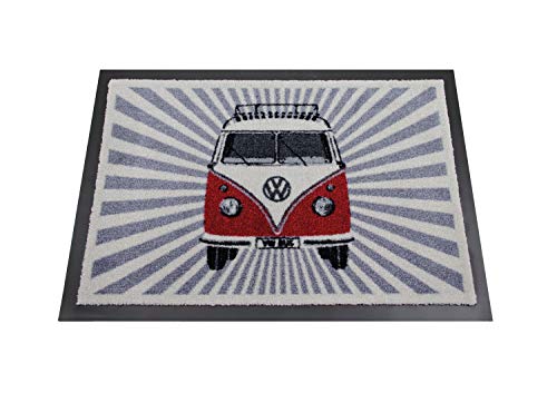 Brisa VW Collection Volkswagen T1 Bus Alfombrilla, 70x50cm - Rayas/Rojo