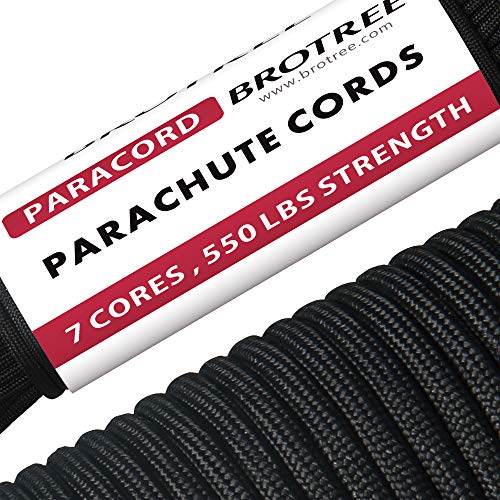 Brotree Paracord Cuerda de Paracaídas de Nylon 550 lbs 7 Resistentes Hebras de Fibra Poliéster para Escalada Kit de Supervivencia Acampada (Estándar, Reflectante)