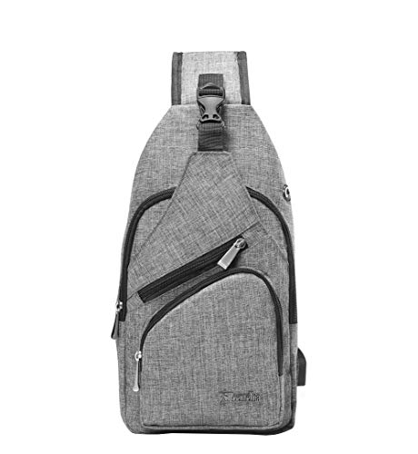 BSTcentelha Bolsa Bandolera, Hombres y Mujeres, Ligera, para Senderismo, Mochila de Viaje con Puerto de Carga USB (Gris)