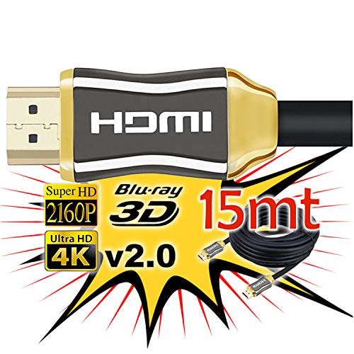 cable de HDMI 2.0 de 15 metros 4K ultra HD marca Unicview | Alta velocidad con Ethernet | Full HD 1080p/4K Ultra HD 2160p/3D/ARC y CEC | triple blindaje compatible con TV I Proyector I PS4 I XBOX