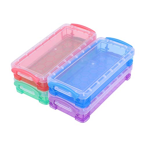 Caja de lápices multiusos Toyvian, de plástico, transparente, caja de almacenamiento para la escuela, oficina, suministros de papelería, 4 unidades (color al azar)