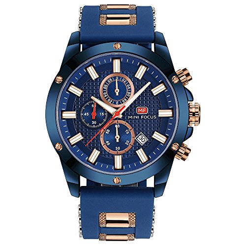 CALUXE Reloj militar de cuarzo para hombre, correa de silicona azul océano, 6 manos, diseño de perno 3D, calendario, multifunción, resistente al agua, relojes de pulsera