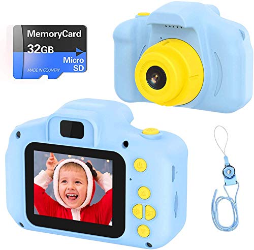 Cámara para Niños Infantil Cámara de Fotos Digital Cámara Juguete para Niños 2 Pulgadas 12MP 1080P HD Selfie Video Cámara Regalos Ideales para Niños Niñas de 3-10 Años con Tarjeta TF 32 GB (azul)