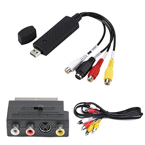 Capturadora VHS DVD Digital a PC USB2.0 Video Audio, [3 Set] Convertidor SCART a RCA S-Video + 1,5M 3 Cable Premium Phono RCA Macho a Macho Grabadora Transferir para Windows 10/8/ 7/ XP