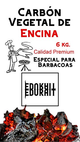 Carbón Vegetal Ecologico de Encina, para Barbacoas, Procedente de la Poda de Dehesas, Alto Poder calorífico, Larga Duración, Especial Barbacoas y Restaurantes. (Carbon 6Kg)