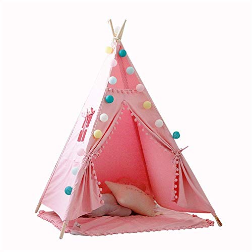 Carpa plegable para niños, carpa tipi para niños Carpa para niños Casa de juegos para interiores de lona de algodón con diseño de bola de encaje Carpa para juegos plegable con ventana de cojín para ni