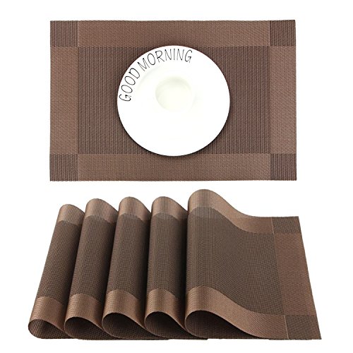 CHAOCHI Manteles Individuales Lavables Salvamantele Individuales PVC Antideslizantes Resistente al Calor Juego de 6 para la Mesa de Comedor de Cocina,Marrón