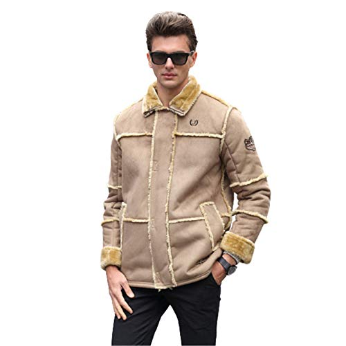 Chaqueta Vuelo con Costuras Grandes Longitud Media Piel para Hombre Abrigo Lujo Cuero Piel Sintética Grueso Grueso Invierno Abrigo Corto Parka Abrigo Cortavientos,003,XL