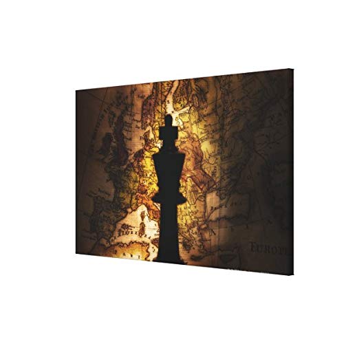 CiCiDi King Chess Piece on Old World Map Canvas Print Wall Art Picture for Home Decoration Wooden Framed (12 x 12 Inch, Framed)