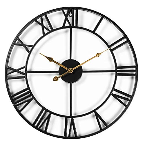 CIFFOST Reloj de Pared de Metal Grande, Reloj de Pared Retro Europeo, números Romanos, Dormitorio Tipo Loft silencioso y sin tictac, Sala de Estar, decoración de Cocina-Negro_60cm