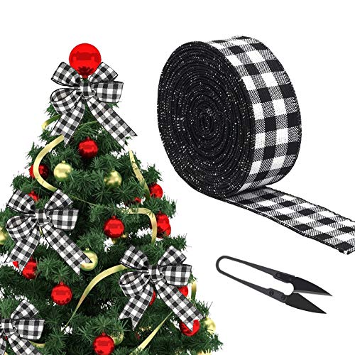 Cinta Blanco y Negro AirSMall 2PCS Cinta de Regalo Arpillera，Cinta de Arpillera de Navidad para Decoración de Manualidades Navideñas, Lazos Florales(10M*4.2CM)