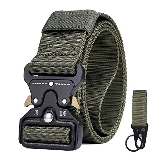 Cinturón Táctico, TENINE Cinturón Militar de Nailon de 1.5 Pulgadas Táctico Resistente con Correa de Metal de Liberación Rápida Para Equipo EDC Molle Táctica Cinturón (Ejercito Verde)