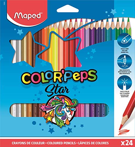 Color Peps 183224ZV Maped - estuche de 24 lápices de colores triangulares colorpeps. mina blanda y resistente.