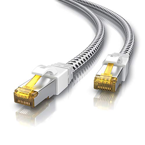 CSL - 10m Cable de Red Cat 7 - Gigabit Ethernet Cable LAN 10000 Mbit S - Revestido de Tela - Cat.7 Cable Crudo con Conector RJ 45 - S FTP blindaje Pimf - Switch Router Modem Access Point
