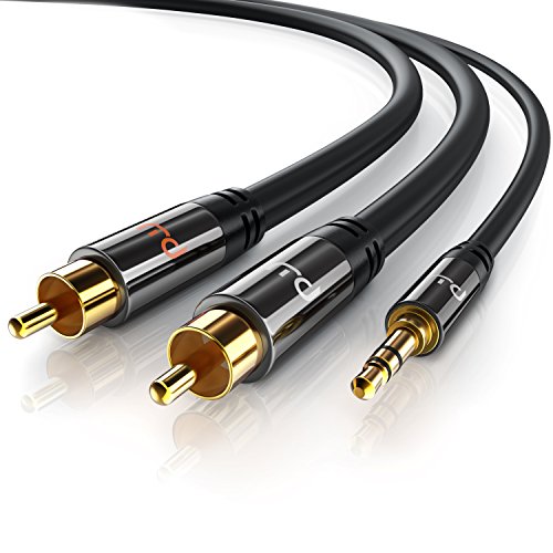 CSL-Computer Primewire - 2m HQ 2X RCA a 3.5 mm Jack Cable da Audio AUX - 2X Conectores RCA Cinch Macho a 1x Conector 3,5mm Jack Macho - Conector metálico de precisión - Serie