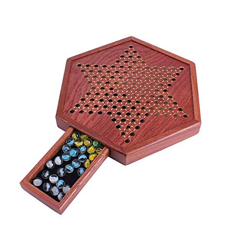 Damas Chinas De Madera, Juego Familiar De Damas Chinas De Madera Maciza Con Canicas De Vidrio, Juego De Mesa Tradicional,Juego Para NiñOs,Juego De Mesa Con Almacenamiento De Ranura,28 x 32 cm