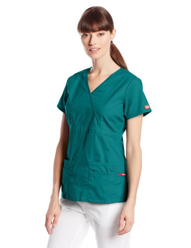 Dickies- Top cruzado de traje médico para mujer con ajuste junior.