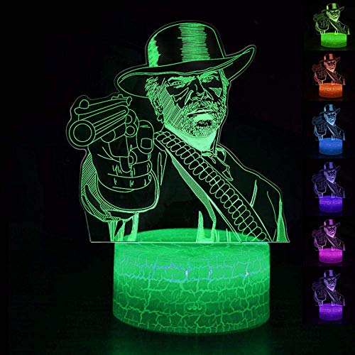 Diseño Creativo Juego De Luz Nocturna 3D Red Dead Redemption 2 Arthur Morgan Nightlight Luz Led Lámpara De Proyección De Luz De Sueño Toque Remoto 7 Cambio De Color Regalos Para Niños