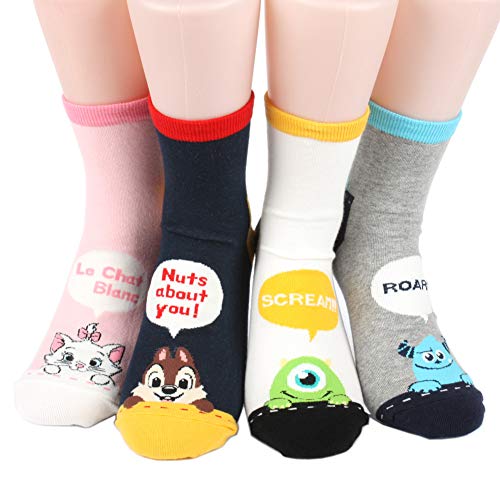 Disney Sneakers Women's Socks 4 pairs Made in Korea - Pocket 03 (MARIE,CHIP,MIKE,SULLEY)