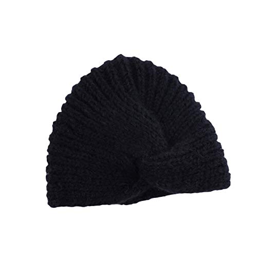 dontdo Color sólido indio sombrero y lana mohair sombrero de punto de las mujeres de color sólido gorro de punto gorro cruz turbante otoño invierno accesorio de pelo negro