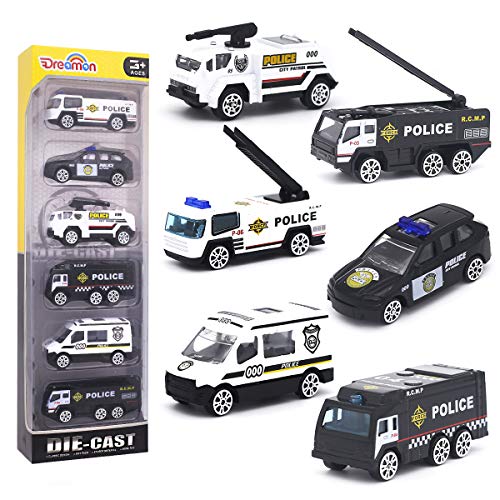 Dreamon Coche de Policia Mini Modelo Construcción Vehículo de Juguete para Niños 3 4 5 años ,Conjunto de 6