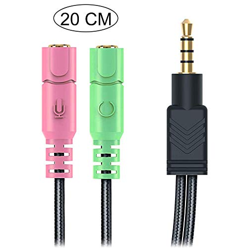 EasyULT Audio y Splitter Cable, 2 x 3.5mm Hembra Adaptador de Cable Compatible con Tabletas, Teléfonos Inteligentes, Auriculares para Juegos PS4, Auriculares para PC