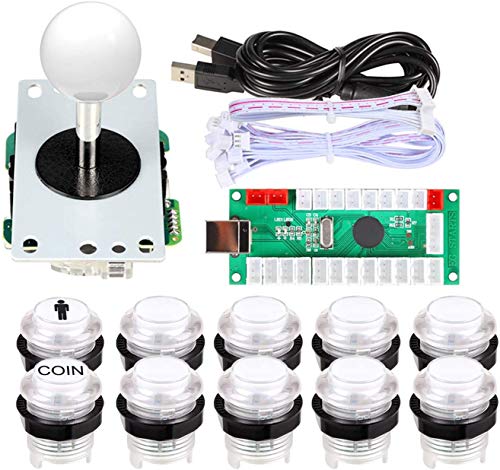 EG STARTS 1 jugador USB LED Encoder para PC Juegos 8 Way Stick Controllers + 10x LED Botones iluminados para Arcade Joystick DIY Kits Partes Mame Raspberry Pi 2 3 Juegos Blanco