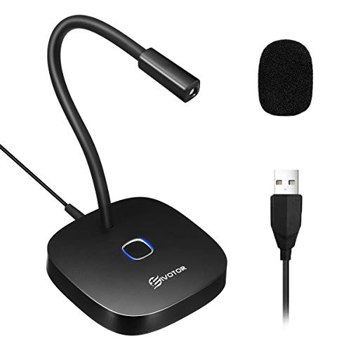 EIVOTOR Micrófono USB para PC, Micrófono Profesional de Escritorio Plug and Play, con Botón de Silencio, Compatible con Windows, Mac OS, para PS4, Discord, Youtube, Skype, Podcast, Conferencia