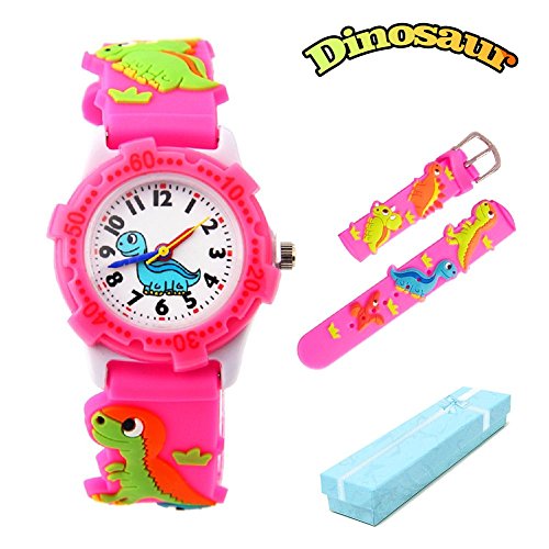 El Reloj de Niños de Vinmori, Reloj de Cuarzo con Dibujos Animados Bonitos de 3D a Prueba de Agua Regalo para Chicos Niños y Niñas Dinosaurio-Rosa