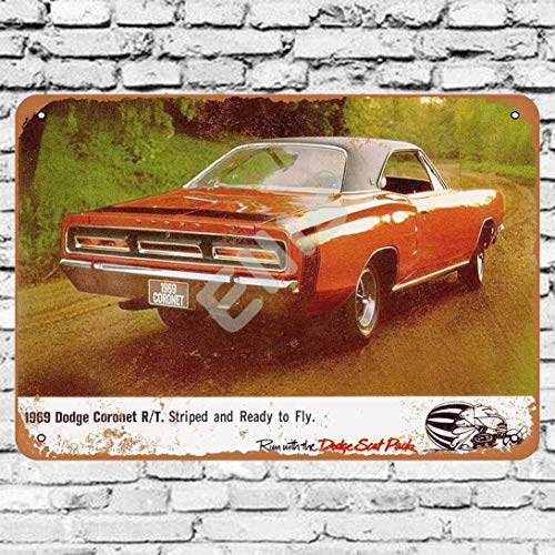 Ellis 1969 Dodge Coronet R/T Rayas Vintage Retro Metal Estaño Sign Decoración de Pared para Store Man Cave Bar Home Garage