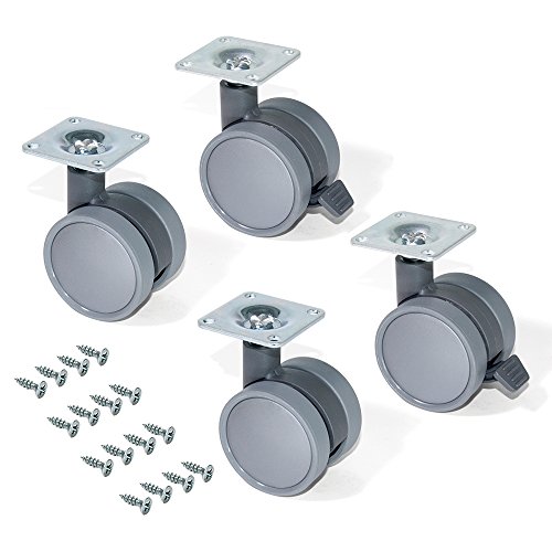 Emuca 2036421 Lote de 4 ruedas pivotantes grises para mueble 2 sin freno 50mm con placa de montaje y rodamiento de bolas, Diámetro 50 mm