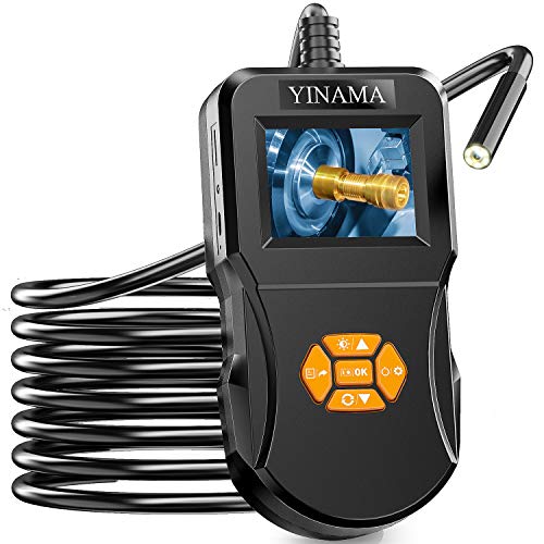 Endoscopio Industrial, YINAMA Borescopio de 2.4 Pulgadas, Cámara de Inspección IP67 a Prueba De agua, Con 6 luces LED, Cable Semirrígido, Tarjeta TF de 32G y Herramienta (5M)