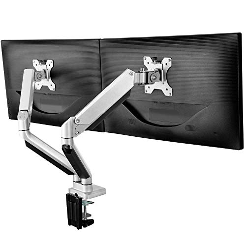 ErGear Soporte Monitor Doble para 13"-32" Monitor con Resorte de Gas Tecnología de Movimiento Completo Brazo Monitor Inclinación ± 45 ° Giratoria 180 ° Rotación 360 ° Diseño Ergonómico VESA 100/75mm