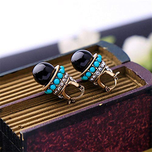 Erin Earring Pendientes Étnicos De Viento para Mujer Pendientes Románticos para Mujer Turca Pendientes con Características De Piedra Negra Lisa Q4P434