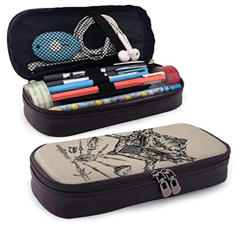 Estuche de lápices Anime Mon-ster Hun-ter Estuche de lápices Cuero de PU Estuches de bolígrafos Titular de la bolsa Papelería Maquillaje cosmético Doble cremallera Bolsa para Middle/Student