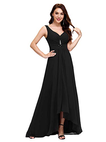 Ever-Pretty Alta Baja Vestido de Noche Gasa Cuello en V sin Mangas para Mujer Negro 42