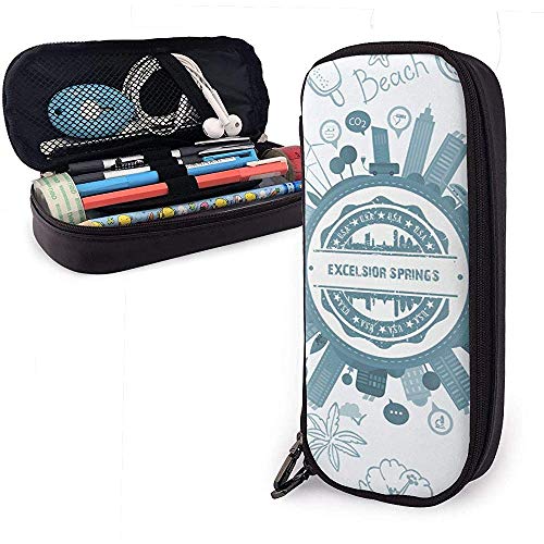 Excelsior Springs Missouri Lápiz de cuero de gran capacidad Estuche de lápices Estuche de papelería Organizador Titular Oficina Marker Pen Bolso cosmético portátil