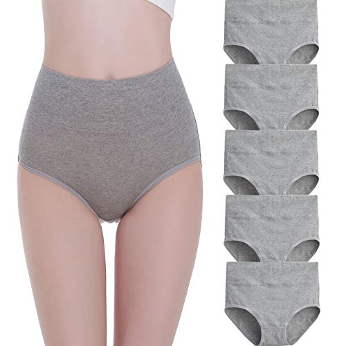 FALARY Bragas Mujer Cintura Alta Algodón 5 Piezas Gris XL