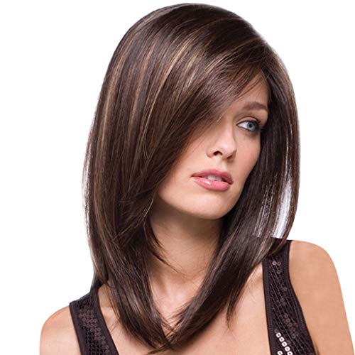 FAMILIZO Pelucas Mujer Pelo Natural Largo Corto Postizos De Pelo Natural Hombres Moda Sintética Medio Pelo Largo Cabello Castaño Pelo Peluca Pelo Natural Pelucas